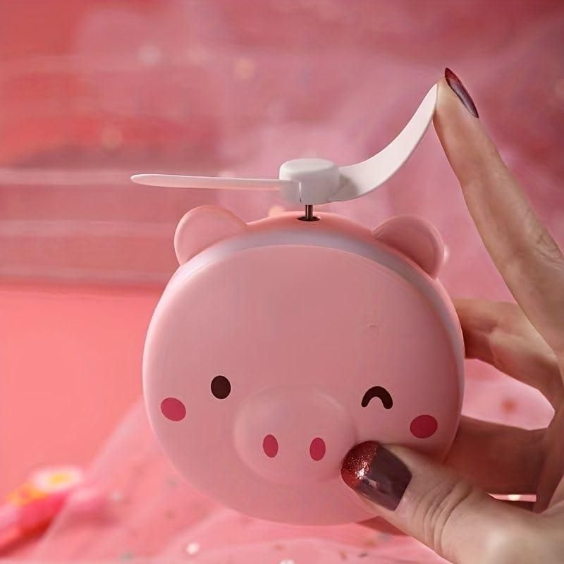 Cartoon Cute Pig LED Lights Mirror Pocket Fan mk2x6i-rd