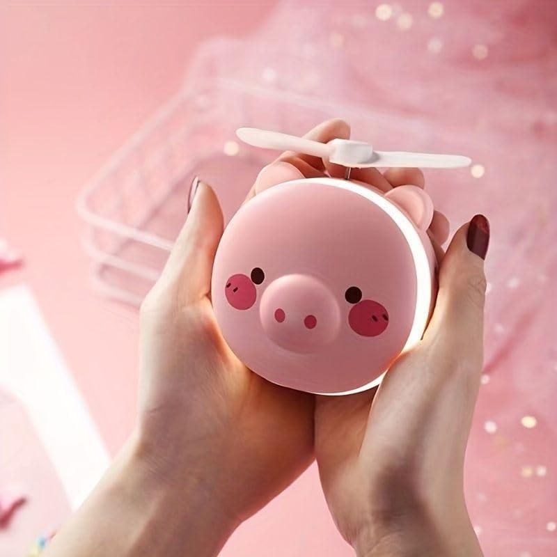 Cartoon Cute Pig LED Lights Mirror Pocket Fan mk2x6i-rd